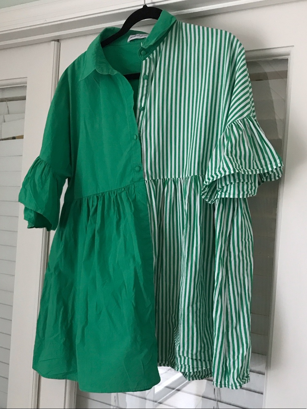 Petal & Pup Green Mixed-Stripe Ruffle Tunic Dress